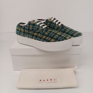 Marni Men's Tartan Check Wool Platform Low-Top Sneakers - EU43/US10